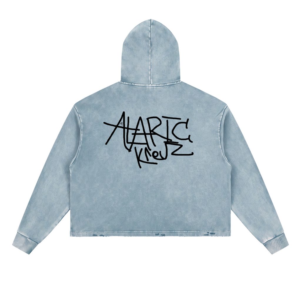 Vintage Washed Frayed-Hem Hoodie